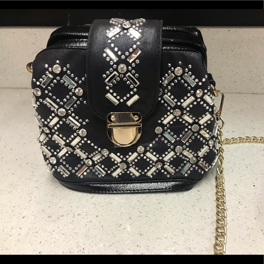 Black and crystal crossbody
